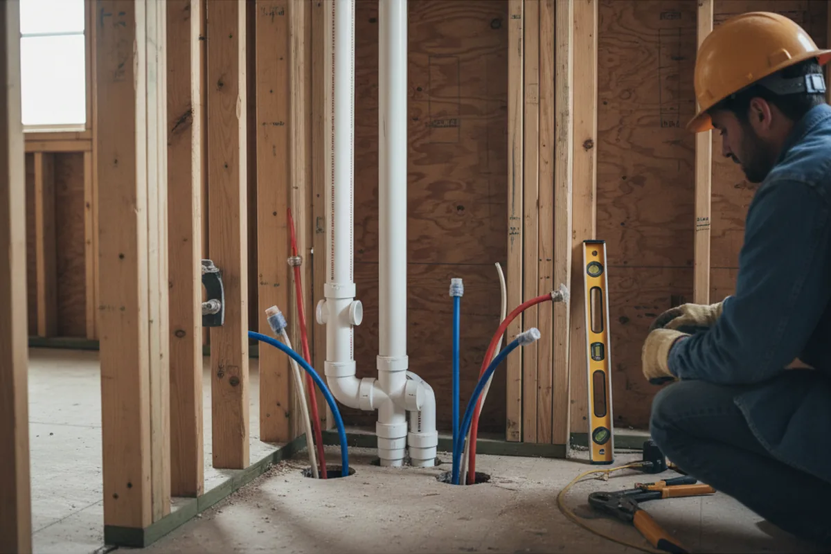 Drain and supply rough-in during Sump Pump Repair in Wood Dale
